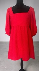 Women’s Red Solid Textured Square Neck Bow Back Pullover Mini Dress S