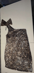 Y2K MallCore Cocktail/Party Dress Espresso Sequin to Silver Single Shoulder