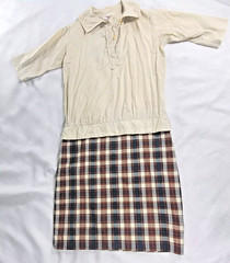 Vintage 60s Mod Geometric Plaid Collared Dress Small Retro Orange Blue Tan