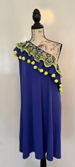 NWT Lilly Pulitzer Idara One Shoulder Dress XL Corsica Blue Pom Pom MSRP $128