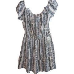 J for Justify Floral Print Dress Size 2X Lt Blue, Navy, Cream Elastic Waist