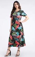JOSTAR LONG DRESS Poly Spandex Slinky Knit TRAVEL OLIVE FLORAL S M L XL 2X 3X