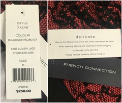 French Connection Gothic Lace Sheath Dress Red Black Strapless Sz. 8 NWT $258