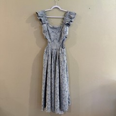 Sofie the Label Dress Womens L Blue Floral Embroidered Ruffle Cutout Midi