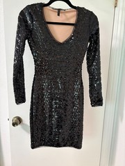 BCBGMaxAzria Sabryna black long sleeve sequin dress XXS