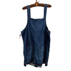 American Eagle Denim Pinafore Dress Womens XL Blue Button Front Raw Hem NWT