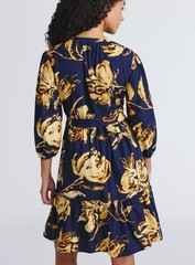 NEW NWT Navy Blue Print Sz XS (0-2) Belted Shirt Dress Side Pockets TIME & TRU
