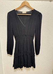 Altar’d State Black Gauze Smocked Empire Waist Ruffle Mini Dress Boho Sz S