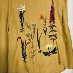 UNBRANDED sz XXLarge Natural Fibers Dress Long Botanical Embroidered Mustard
