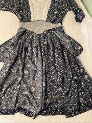 Vintage 90s Rayon Dress Blue Floral Midi Buttons Drop Waist Womens Size M L