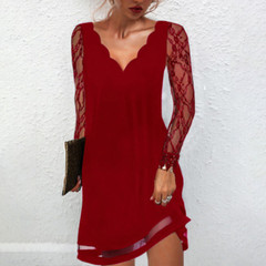 ️Women&rsquo;s V-neck Long Sleeves Lace Dress Ladies Evening Cocktail Party Mini Dress