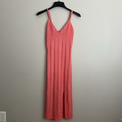 Madden Coral Pink Crochet S Knit Spaghetti Strap Midi Dress Bodycon Side Slit