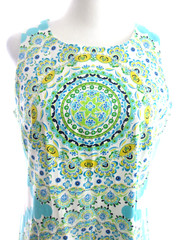 London Times Dress 6 Sleeveless Sheath Shift Blue Green Aqua Medallion Mandala