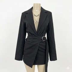 Tiger Mist Felicity Black Belted Wrap Blazer Jacket Buckle Collar Women’s S