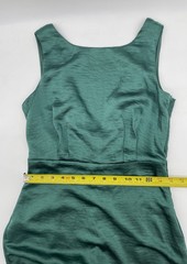 INA Hunter Green High Neck Satin Gown Sz S Cowl Scoop Back Button Accent