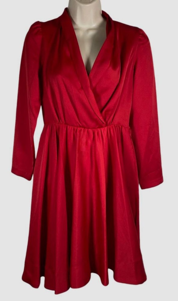 Taylor Women&rsquo;s Red Long-Sleeve Satin A-Line Shirt Dress Size 8