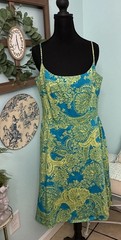 Classic Feminine Jessica Howard Fit & Flare Turquoise/Lime Green Dress Size 12