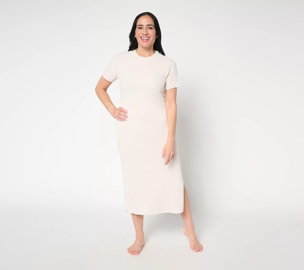 Barefoot Dreams Short Sleeve Pointelle Dress-Sand Dune-Petite Medium A680358