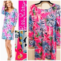 NWT Lilly Pulitzer Kaisley Dual Neck Dress MEDIUM in Pretty In Pink Cockatoo