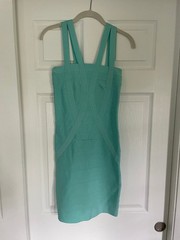 Bebe Y2K Teal Blue Aqua Bandage Bodycon Mini Dress, Clubwear, Womens S