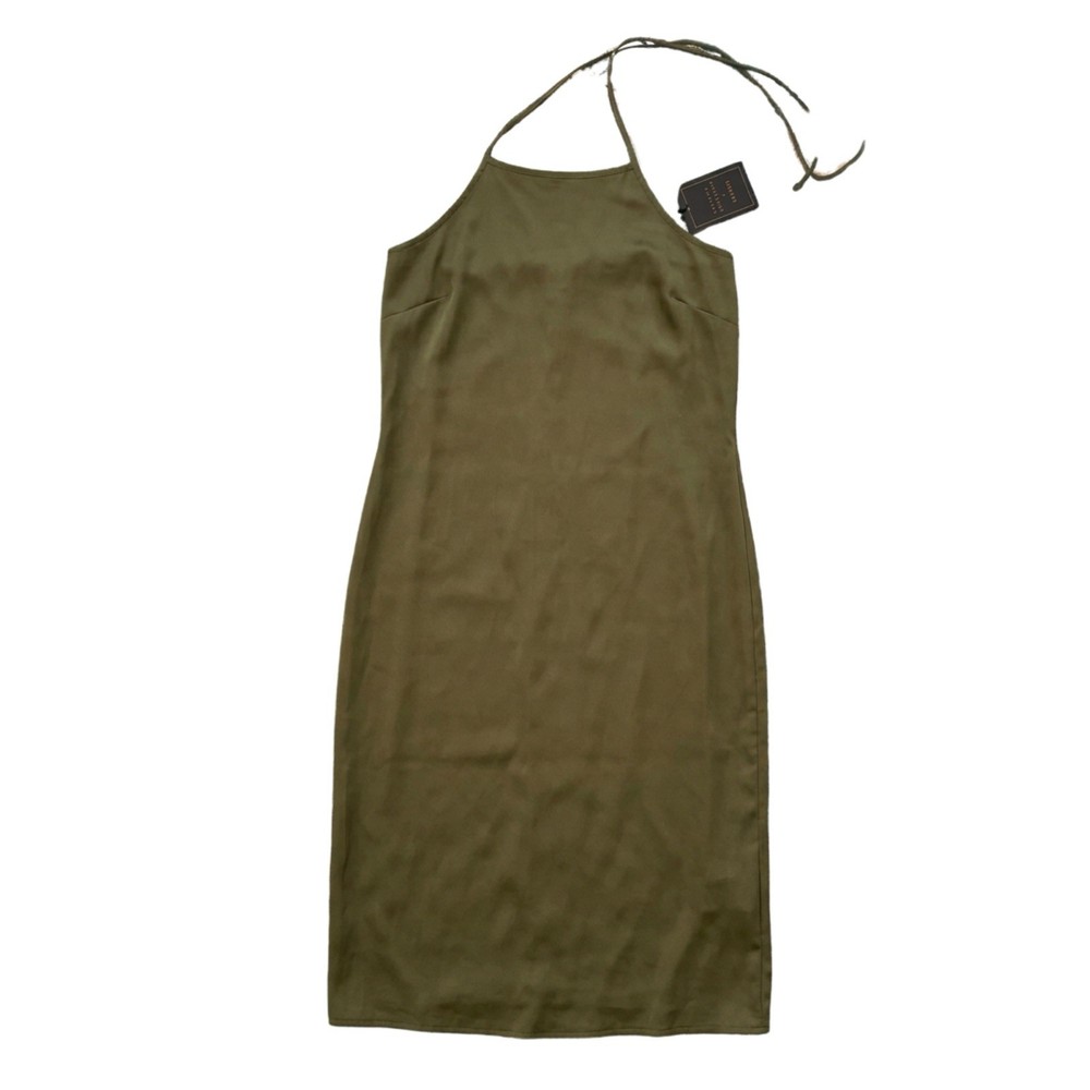 Michael Costello x Revolve Olive Green Silky Mini Halter Dress Women’s Small