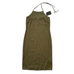 Michael Costello x Revolve Olive Green Silky Mini Halter Dress Women’s Small