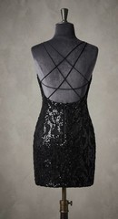 Windsor Women Black Solid Sequin V-Neck Strappy Backless Bodycon Mini Dress M