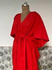 Indian Red Solid Printed Kaftan Summer Bikini Cover-up Maxi Beach Kaftan US
