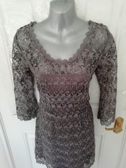 Mint Velvet Size 10 Brown Taupe Floral Lace Occasion Dress Cami Lining Side Zip
