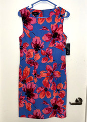 AGB Sheath Dress Women&rsquo;s 10 Blue Pink Floral Sleeveless Tropical Zipper NWT