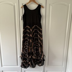 Ladies Solitaire Black & Pink 100% Cotton Tie Dye Draped Boho Midi Dress Size M