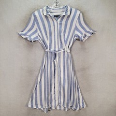 Sharagano Blue Striped Collar Belted Flowy Casual Mini Womens Dress Size 8P
