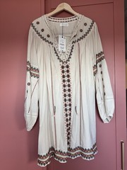 Zara Boho Tunic Dress Size Large BNWT Cream Embroidered Long Sleeves