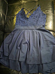 Roxy Blue Lace Bodice Fit & Flare V-Neck Strappy Sleeveless Lined Zip S