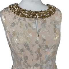 No.1 Jenny Packham Champagne Gold Jacquard Beaded Wedding Guest Dress UK 8 10