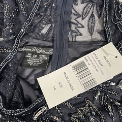 NWT $218 Pisarro Nights Beaded Mesh Mock Gown in Slate [SZ 14 ] #G931