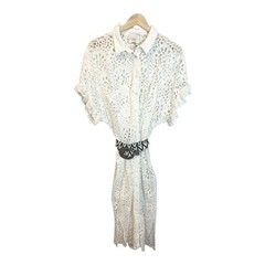 DX Collection Eyelet V-Neck Pullover Dress Size Large Made In Italy White Latte
