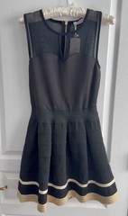 Choklate Black/Gold Fit & FlareShort Dress Sweetheart Sheer Mesh Yoke Zip S