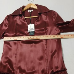 Lilysilk Dress Womens 4 Burgundy Mulberry Silk Long Sleeve Collared Midi NWT