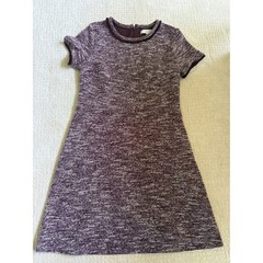 Loft Womens Burgundy Marled Tweed Fringe Trim Short Sleeve Shift Dress Size 8