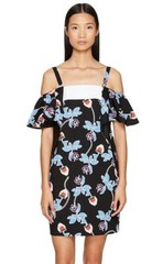 Sportmax 243286 Womens Cold Shoulder Floral Ruffle Shift Dress Black Size 10