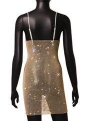 Lady See Through V Neck Rhinestone Mini Bodycon Halter Club Party Mesh Dress Red