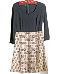 vintage womens dress hero paris size 42 silk wool pleated flowers trees motif