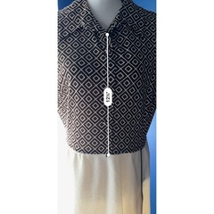 Vintage Mid‑Century Sleeveless Dress – Brown/White Geometric Bodice