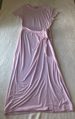 A New Day Short Sleeve Tie Maxi Boho Wrap Dress Pink Medium Stretch Summer