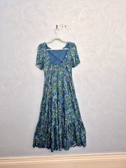 Boden Maxi Dress Size 10 Blue Green Paisley Cutout-Back Jersey Floral Flare