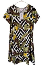 LuLaRoe Tropical Diamond Small Jessie Pocket Dress Black White Yellow Green NEW