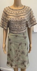 Valentino beige/green silk floral embroidered dress size Small
