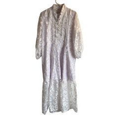 Sue Sartor Paloma Flounce Dress, White Cotton Swiss Voile/Embossed Blooms, L