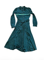 Boden Teal Long Sleeve Button-Front Shirt Dress with Belt